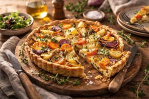 Tarte salée préparée avec légumes restants