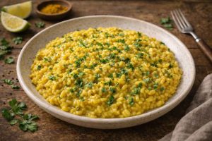 Risotto à la crème et aux herbes à curry