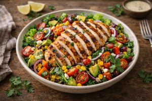 Régime à 1200 calories : une salade de poulet grillé