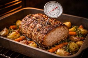 Vérification température interne du rôti de porc